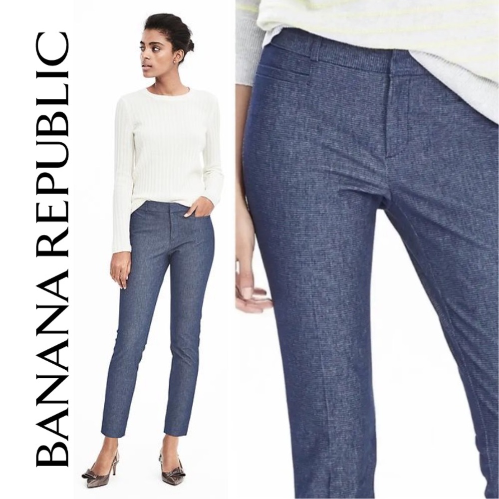Like New Banana Republic Sloan Blue Chambray Slim Ankle Pants Women’s 0 Petite
